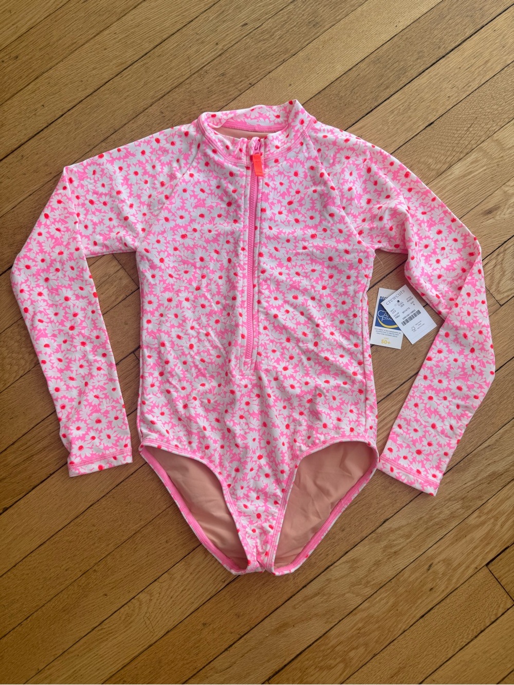Crewcuts Pink Floral Long-Sleeve One-Piece Swimsuit Rashguard Size 8 NWT - Picture 2 of 4
